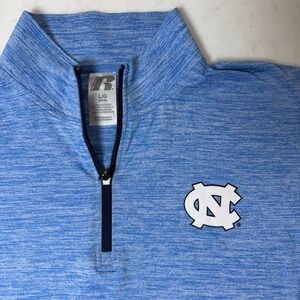 Russell UNC Tar Heels Quarter Zip Pullover Mens Large Blue Excellent Space Dye